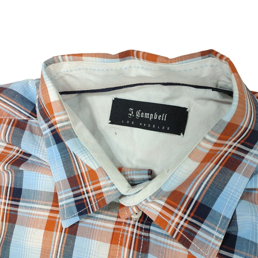 J. Campbell Los Angeles Button Up Shirt Pocket Mens XL Orange Blue Plaid - Picture 5 of 8